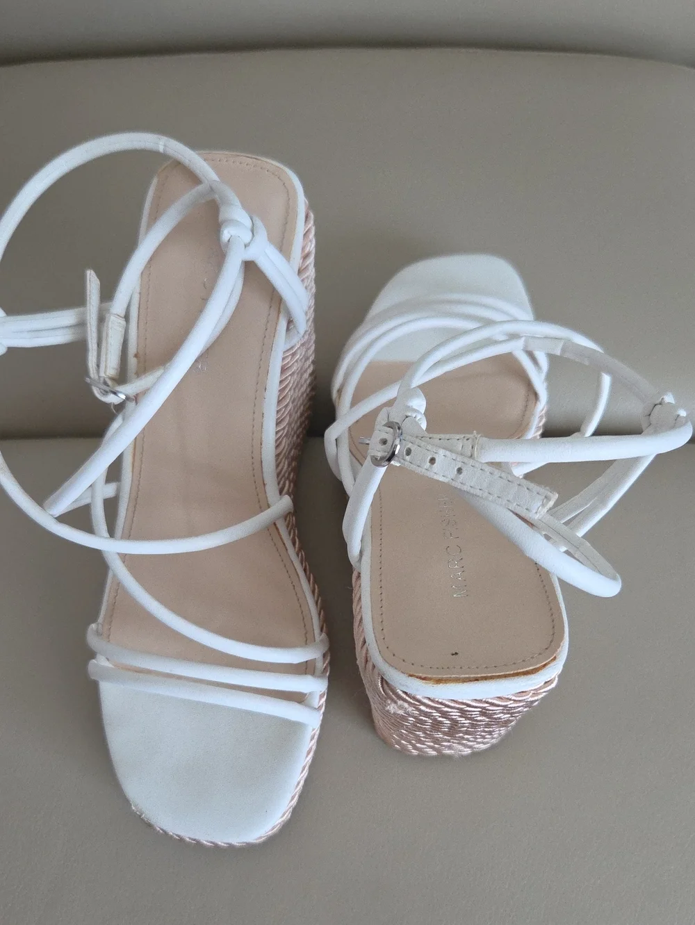 Marc Fisher White Strappy Wedge Sandals